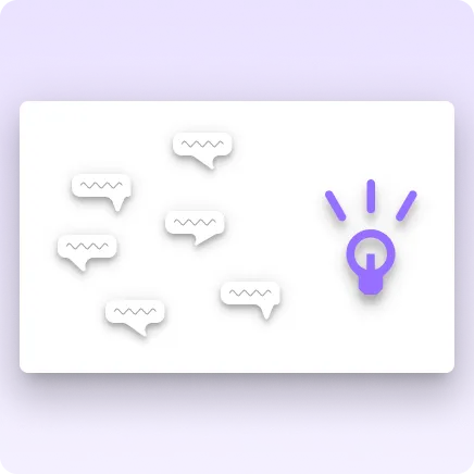 An image showing a purple lightbulb alongside various speech bubbles