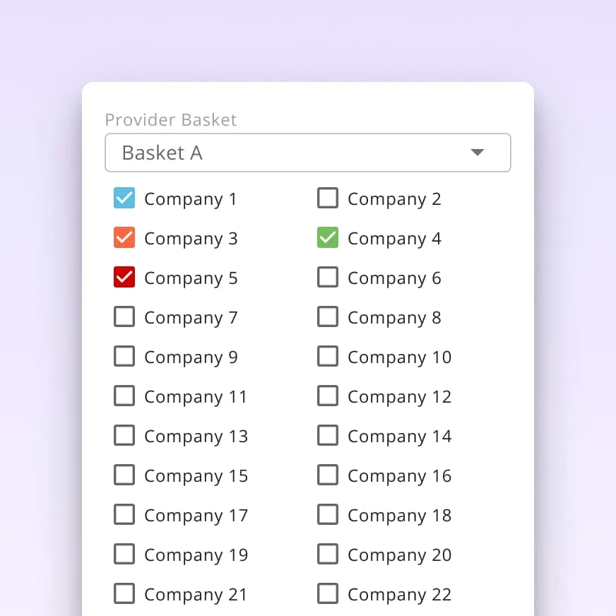 An image showing the process for selecting providers to fill a basket that can then be used to compare consumer FX pricing.