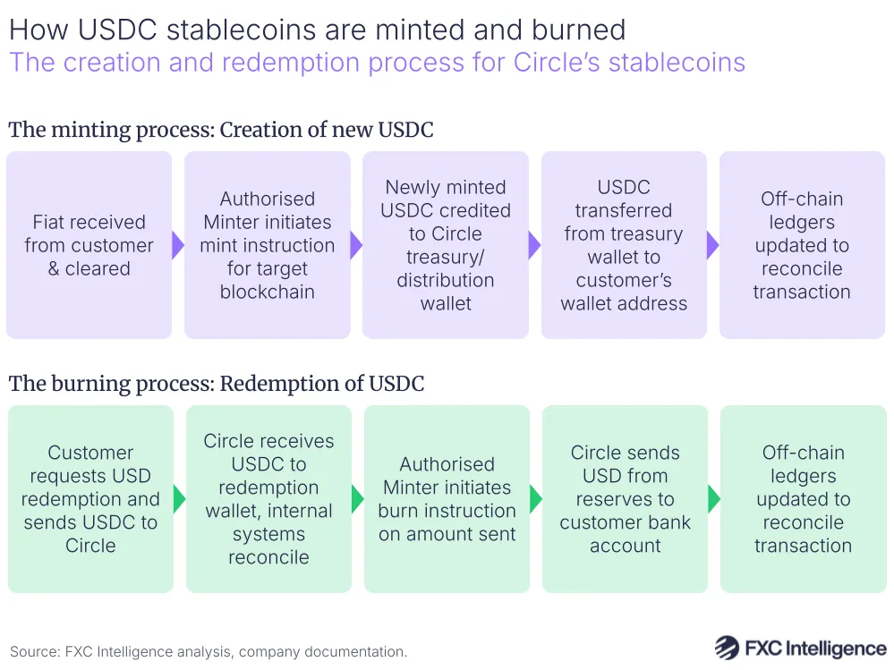 A graphic showing the creation and redemption process for Circle's stablecoin