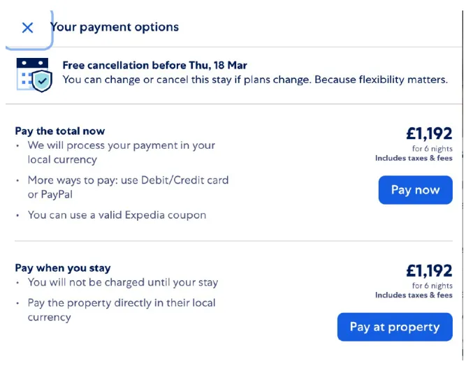 Expedia payment options