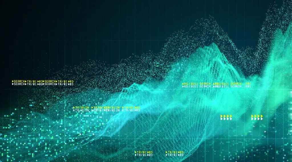 Abstract graphic showing data points increasing left to right, used to illustrate concept of cross-border payments companies' revenue increasing to $1bn.