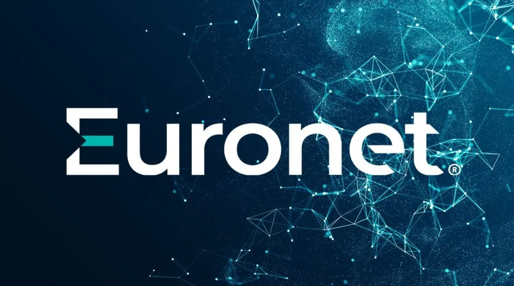 A graphic with a digital visualisation and Euronet's logo