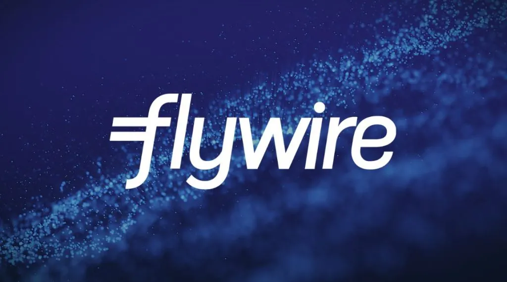 Flywire logo on an abstract blue background as the title graphic for the report 'Inside Flywire's potential sale and B2B play'