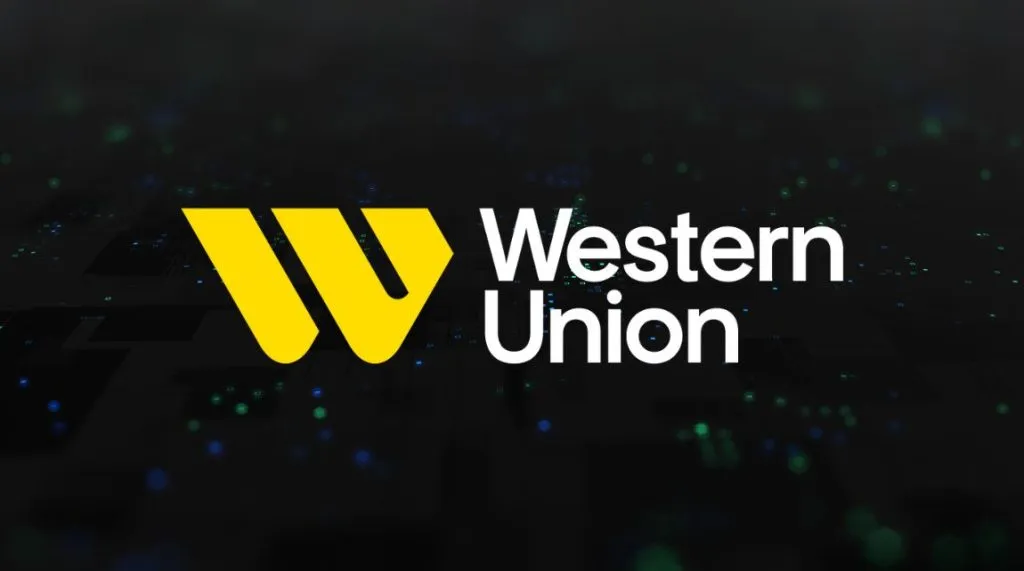 A graphic showing a digital visualisation with the Western Union logo overlaid