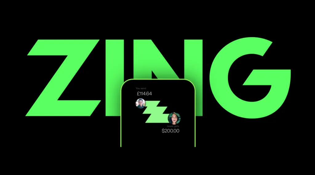 A promotional image for the Zing multicurrency and money transfers brand